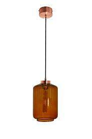 Lampa wewnętrzna, wisząca Famlight Leyte Amber, miedź/mosiądz