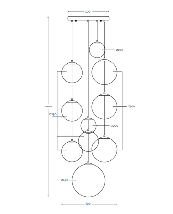 Lampa wewnętrzna, wisząca Famlight Muna set of 10, stal nierdzewna