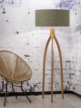 Lampa podłogowa Annapurna bambus 3-nożna 128cm/abażur 60x30cm, lniany zieleń lasu