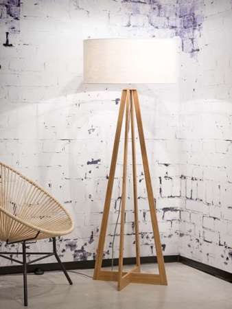 Lampa podłogowa Everest bambus 4-nożna 127cm/abażur 60x30cm, lniany biały